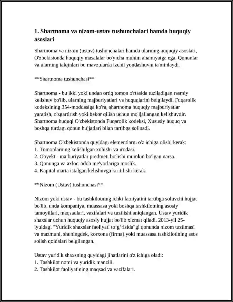 TASHKILIY HUJJARLAR USTIDA ISHLASH: SHARTNOMA VA NIZOM-USTAV 3