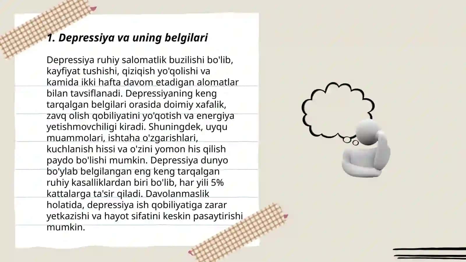 Bemorlarning ruhiy holati «Depressiya, shok, qo'rquv, cho chish 3