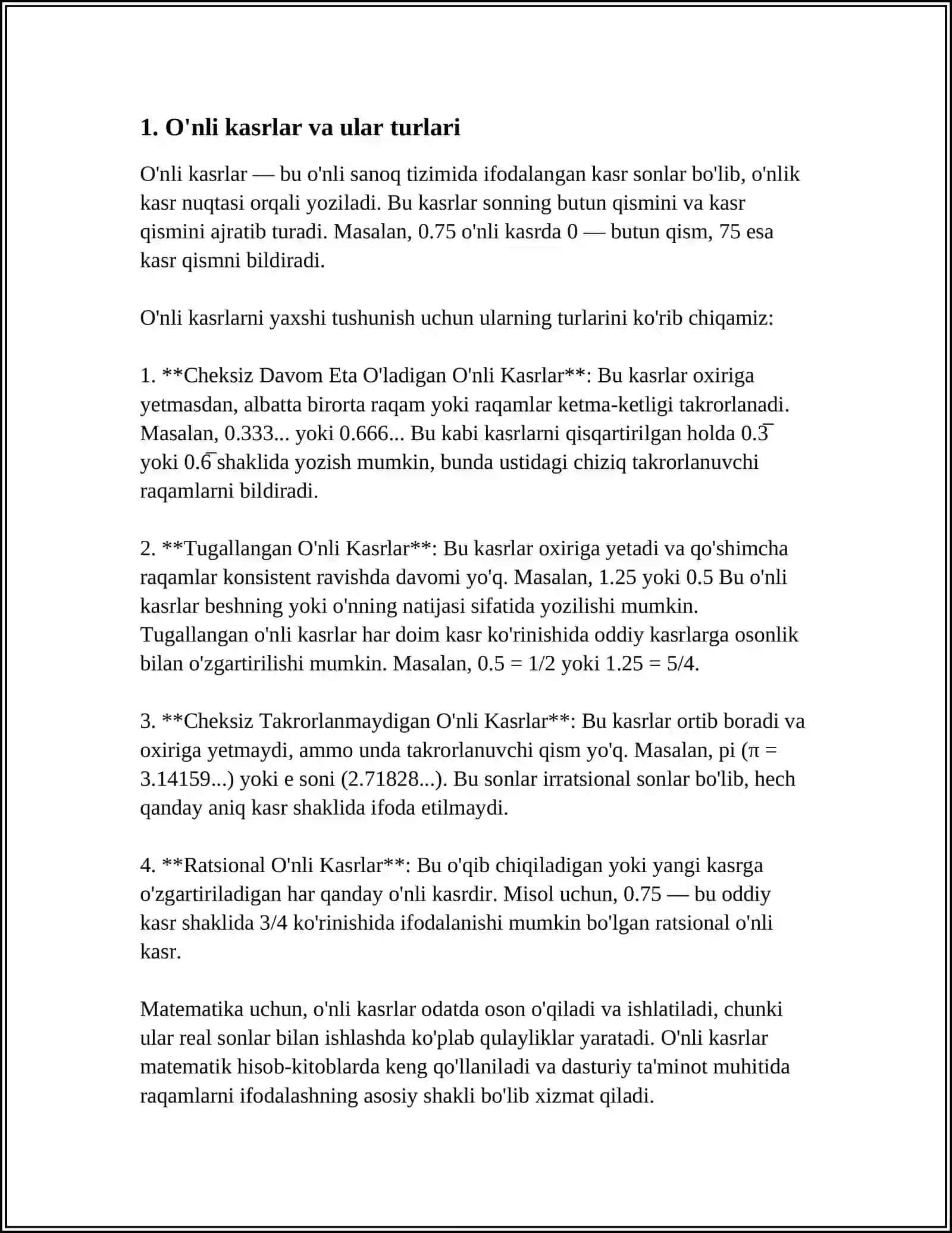 O'NLI KASRLAR VA ULAR USTIDA ARIFMETIK AMALLARNI BAJARISH ALGORITMI 3