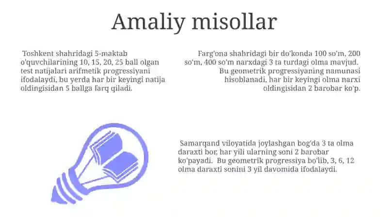 Sonli ketma-ketliklar. Arifmetik va geometrik progressiyalar 3