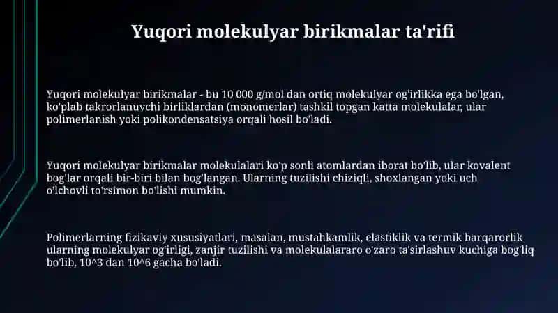 Yuqori molekulyar birikmalar 3