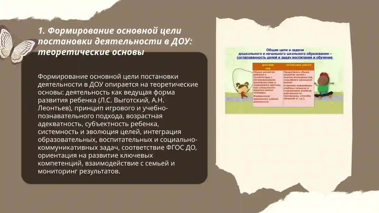 План: Формирование основной цели постановки деятельности в ДОУ: теоретические основы 3
