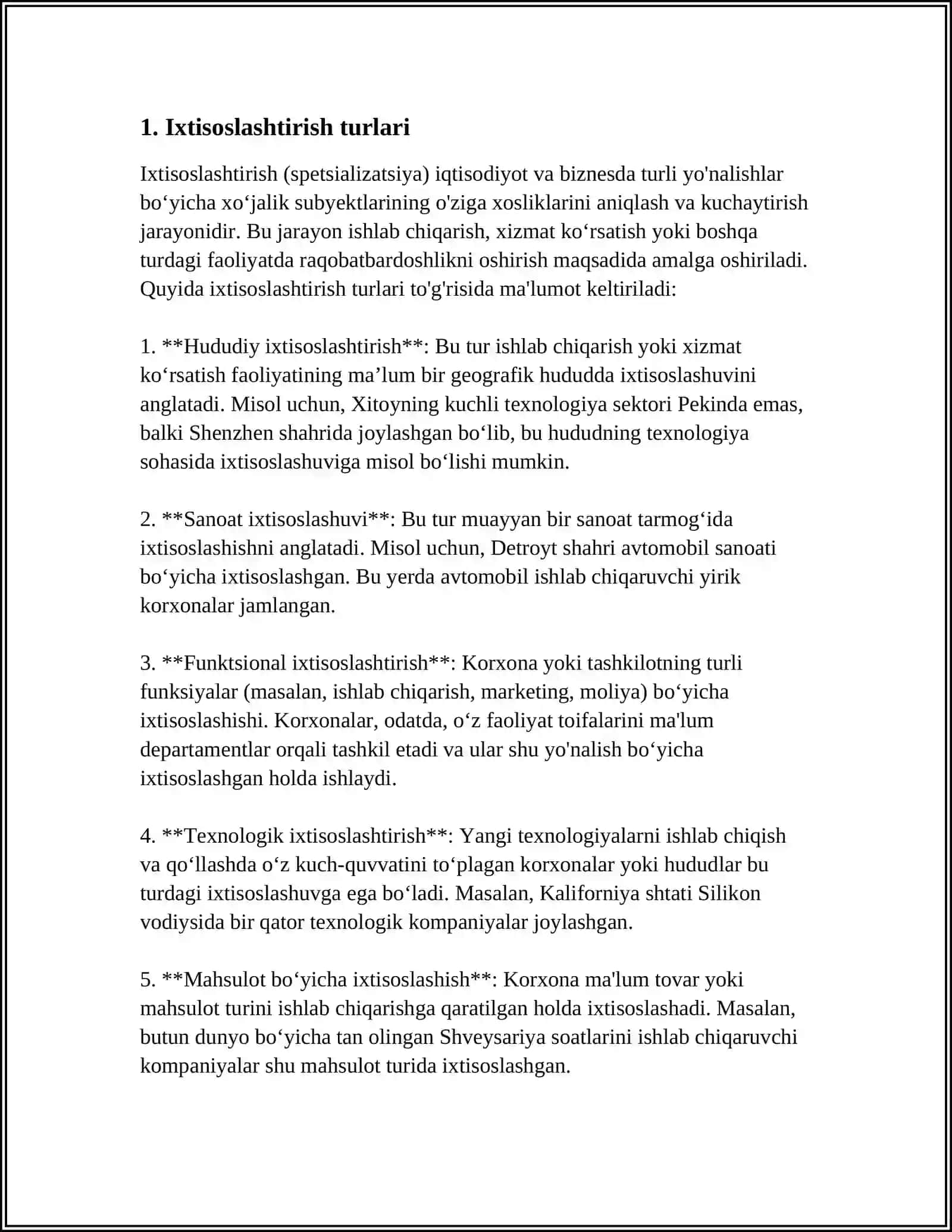 IXTISOSLASHTIRISH, UNING SHAKLLARI VA KO'RSATKICHLARI 3