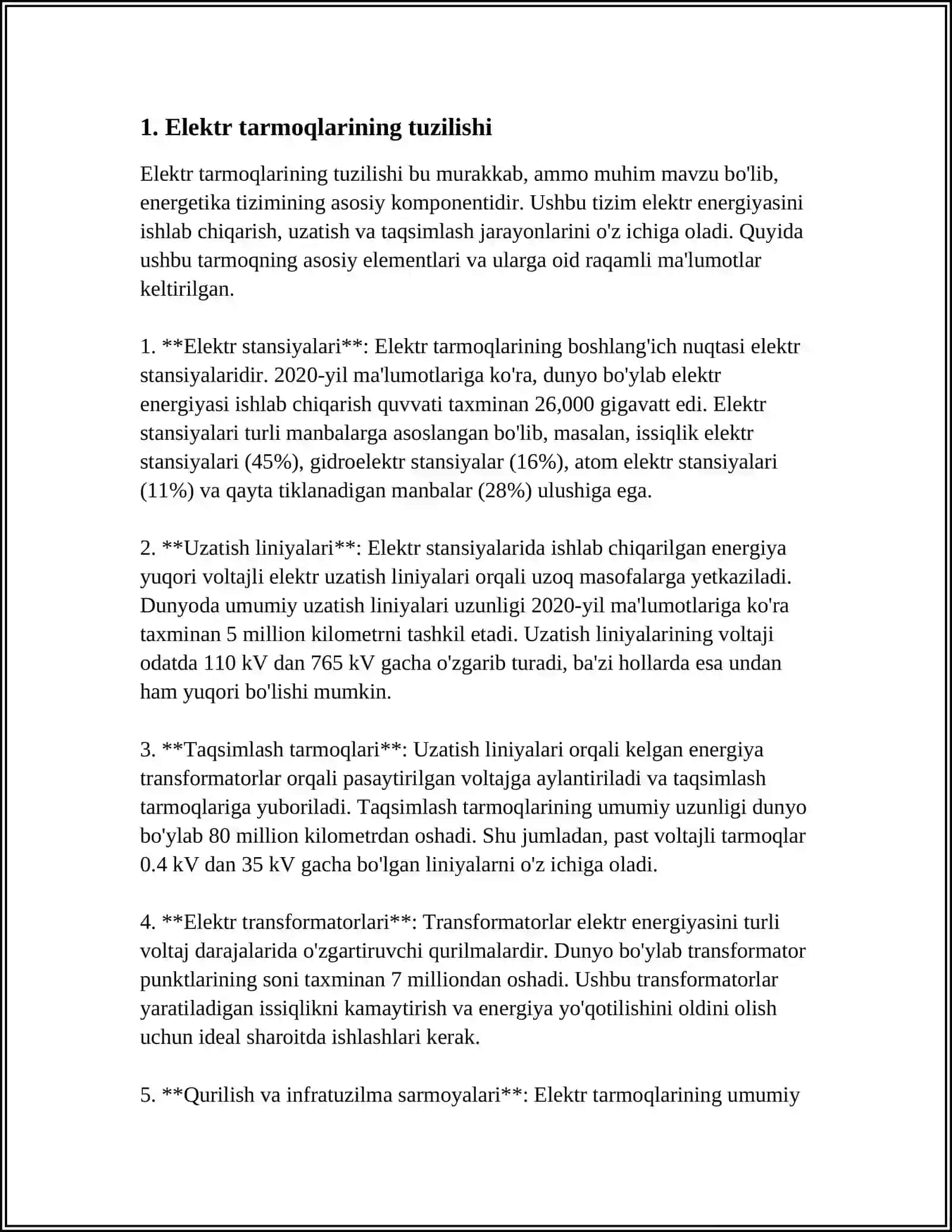 ELEKTR TARMOG‘INI TEXNIK IQTISODIY HISOBLASH 3