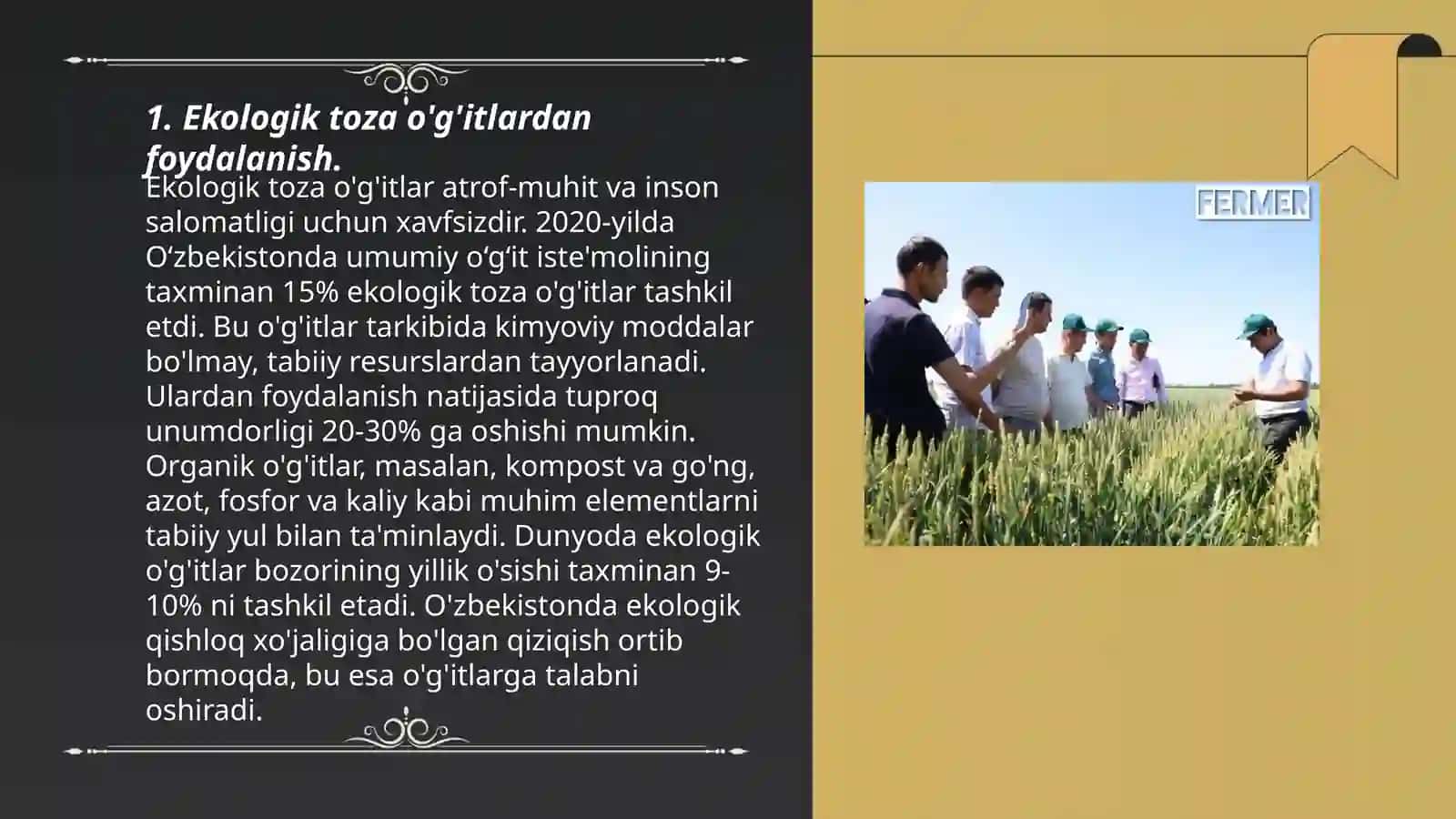 Ekologik toza qishloq xojaligi mahsulotlarini yetishtirish 3