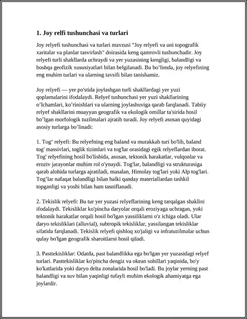 JOY RELFI VA UNI TOPAGRAFIK KATA VA PLANLAR TASVIRLASH 3