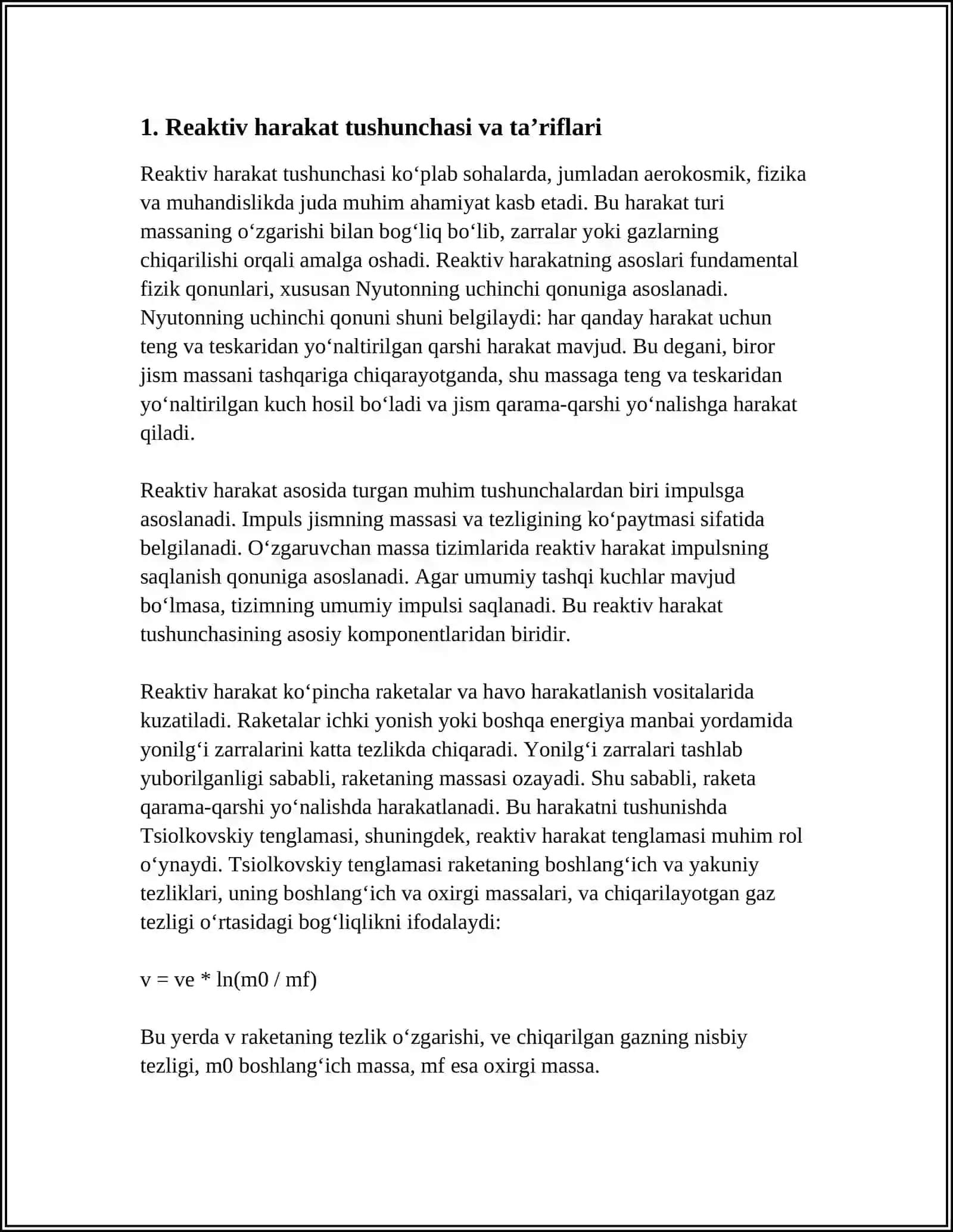 REAKTIV HARAKAT.ÕZGARUVCHAN MASSALI JISMNING HARAKATI 3