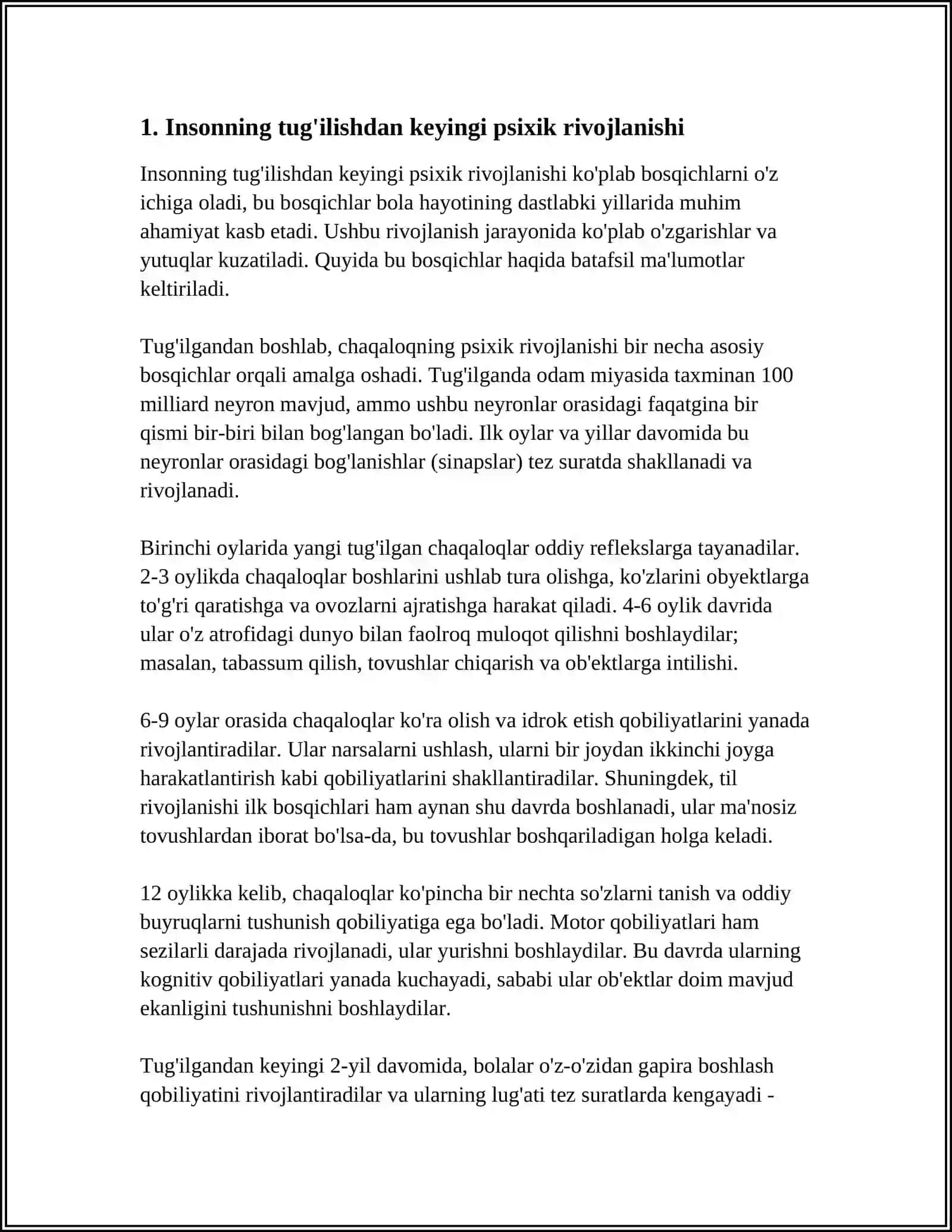 ONTOGENEZNING ILK BOSQICHLARIDA INSONNING PSIXIK O’ZGARISHLARIGA XOS XUSUSIYATLAR 3