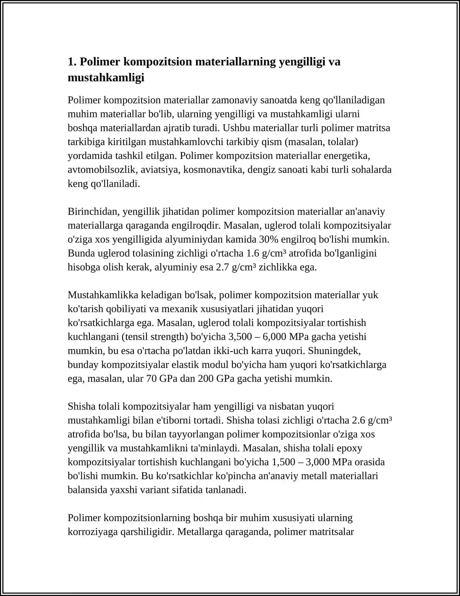 POLIMER KOMPOZITSION MATERIALLARNING AVIASOZLIKDA VA RAKETASOZLIKDAGI O'RNI 3