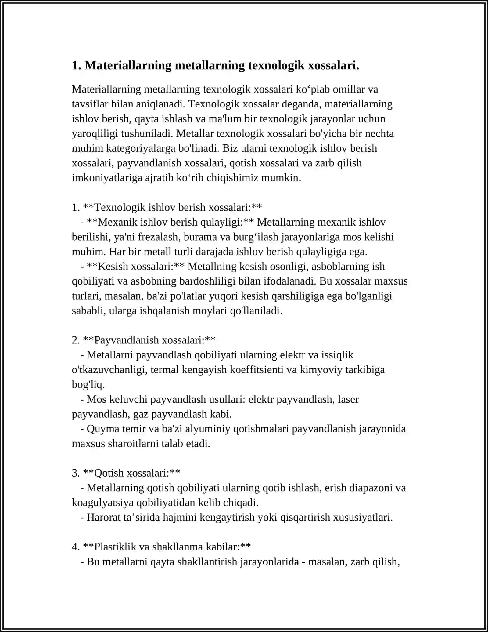 METALLARNING TEXNOLOGIK XOSSALARI 3