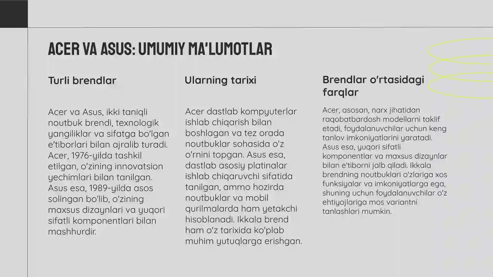 Acer va Asus: texnik xususiyatlar taqqoslash 3