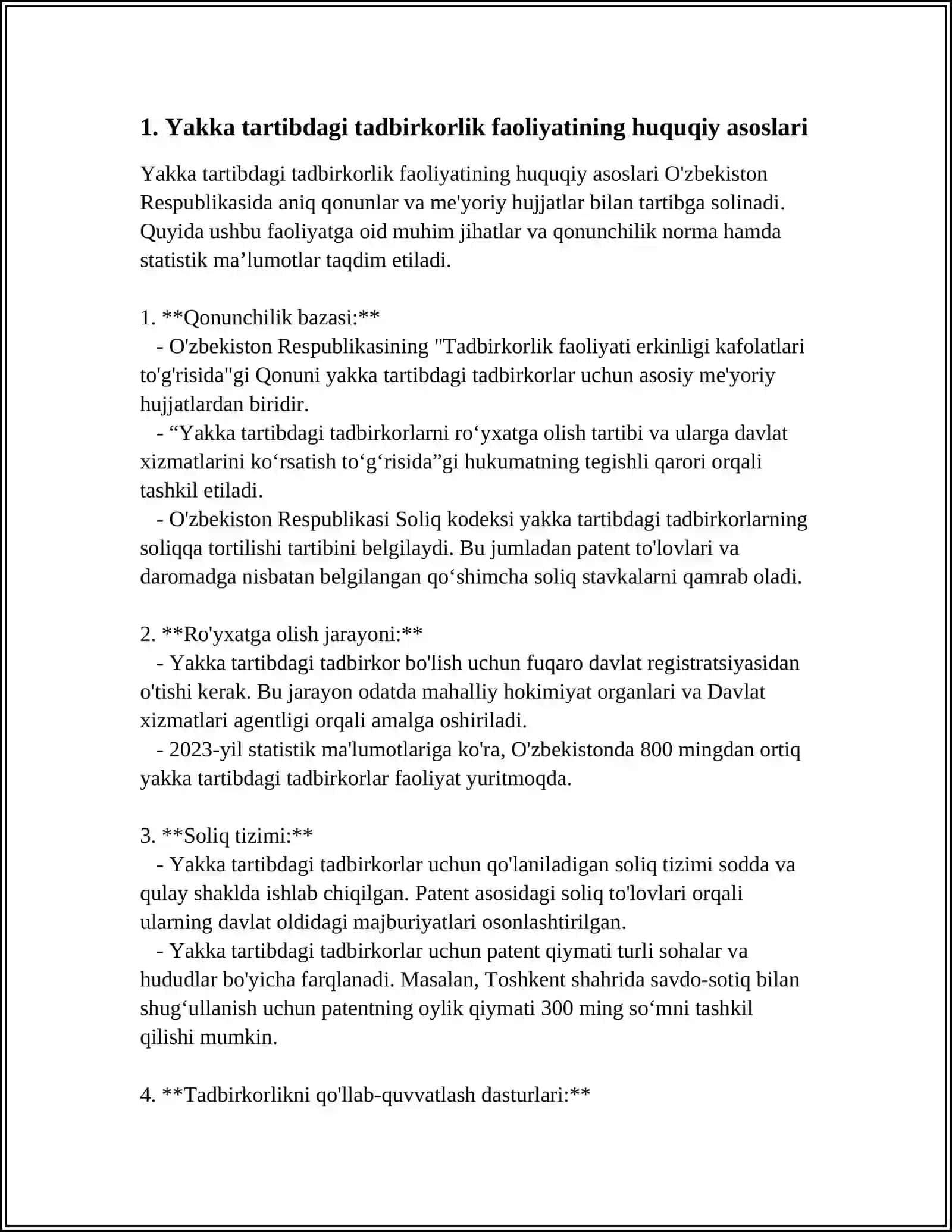 Yakka tartibdagi tadbirkorlik faoliyatining huquqiy asoslari 3