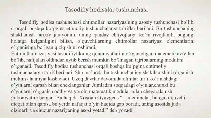 Tasodifiy hodisalar, ularni baholash usullari 3
