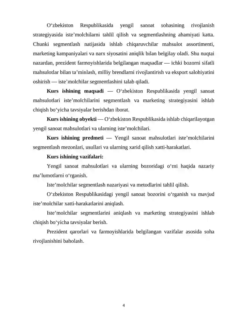 O'zbekiston Respublikasida yengil sanoat mahsulotlari iste’molchilarini segmentlash 3