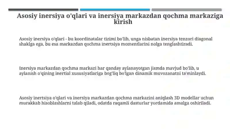 Bosh inersiya o‘qlari va markasdan qochuvchi inertsiya markazi 3