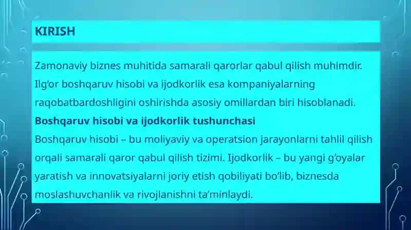 «Ilg'or boshqaruv hisobi va ijodkorlik» 3