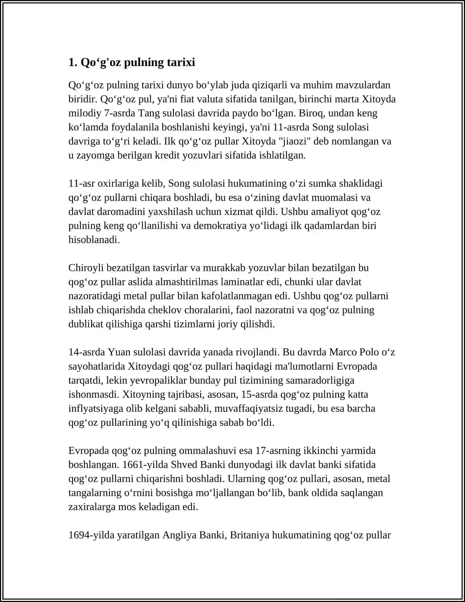 QOG'OZ PUL VA TANGALAR 3