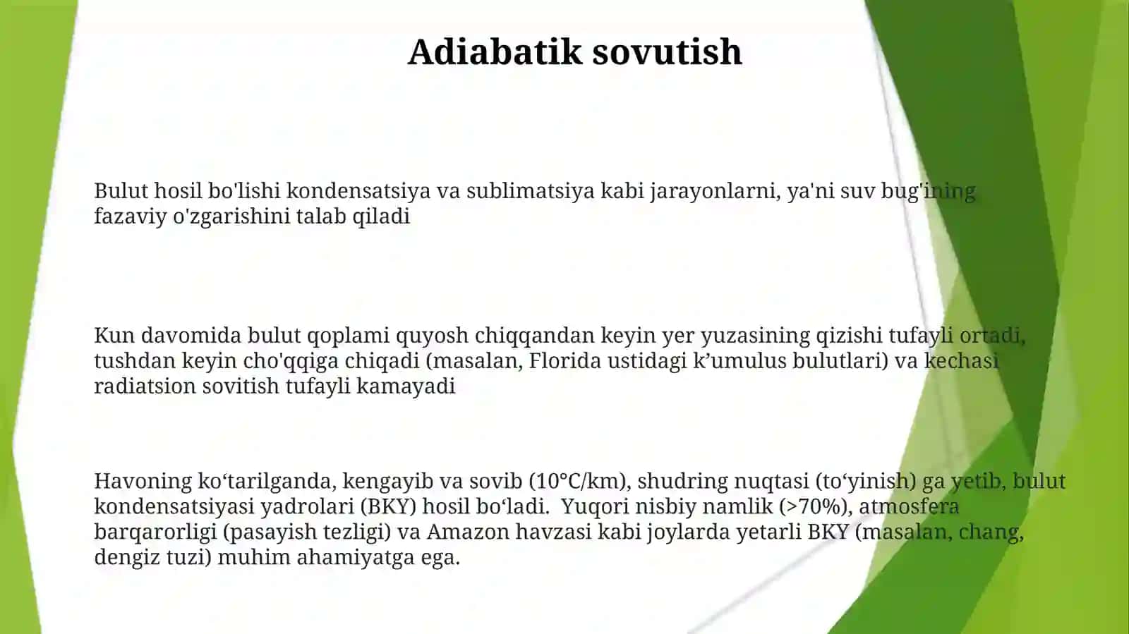 Bulutlar hosil bo'lishining fizik-meteorologik sharoitlari. Bulutlarning sutkalik va yillik o'zgarishi 3
