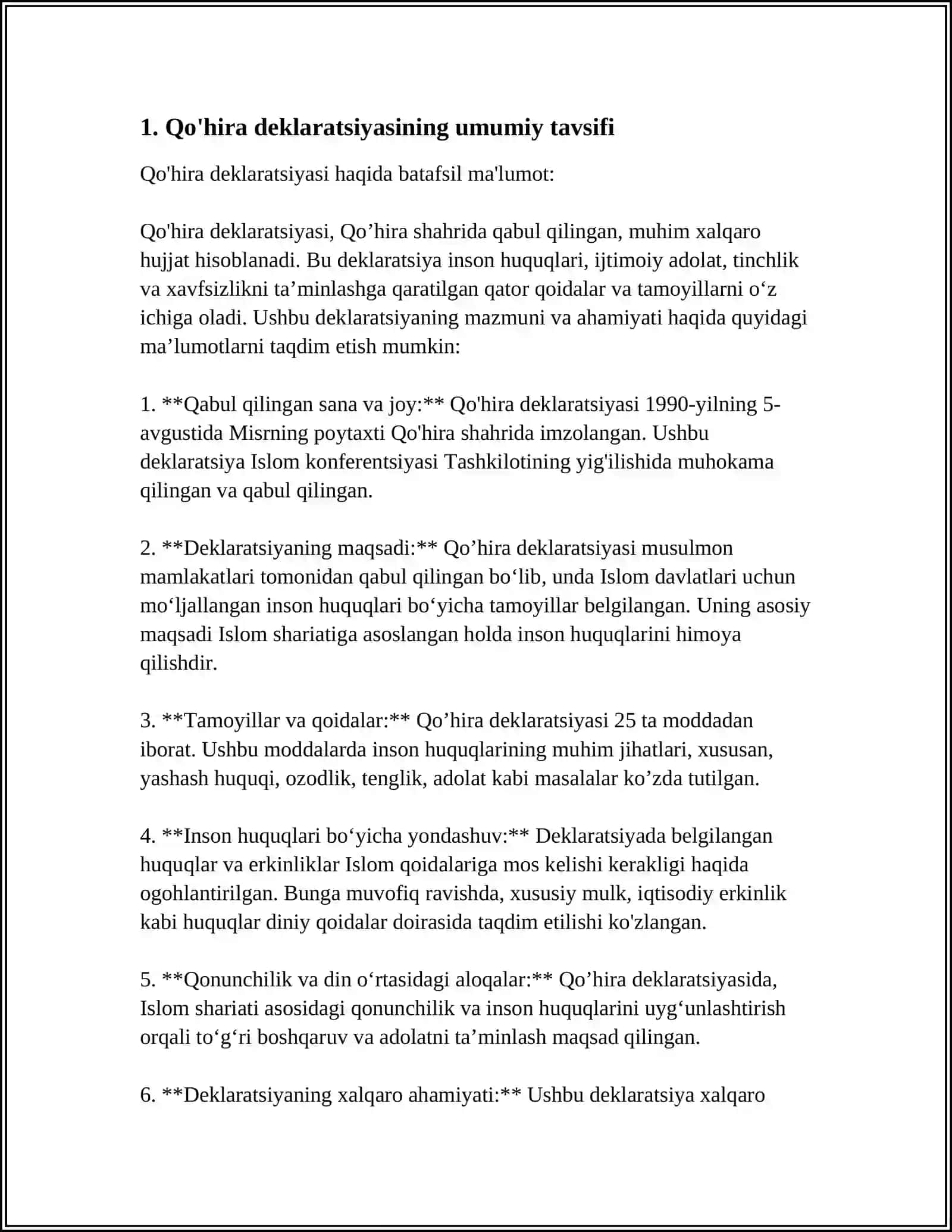 QOHIRA DEKLARATSIYASI TARIXI VA MAZMUNI BORASIDA TAHLILIY REFERAT TAYYORLASH 3