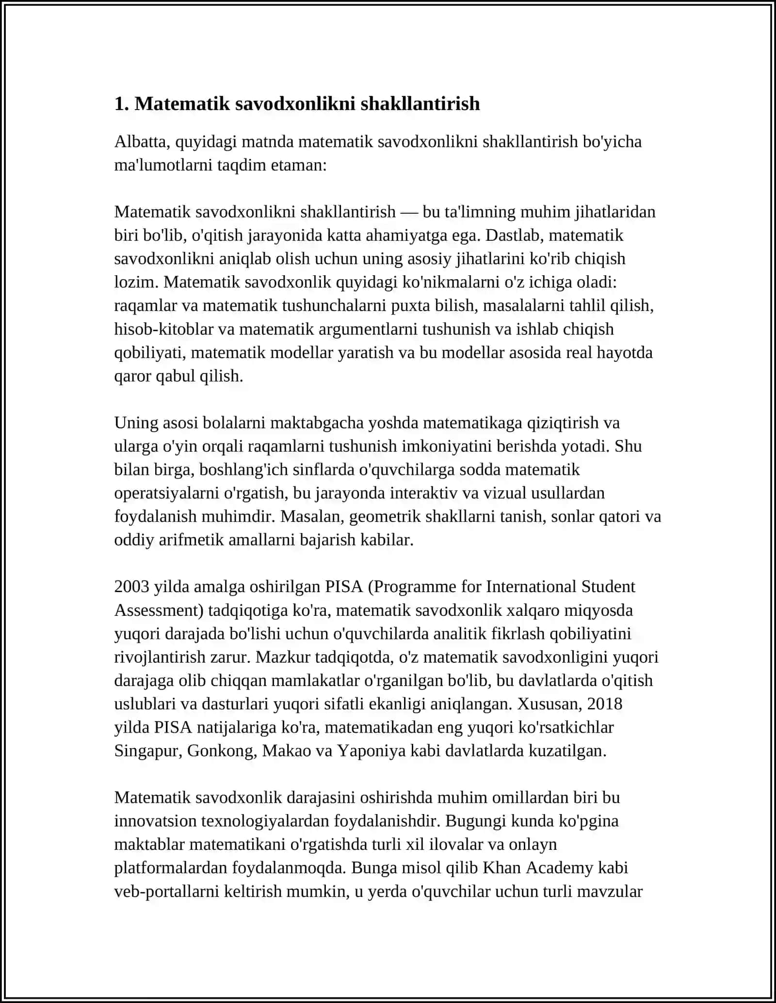 MAKTABGACHA TA'LIM MUASSASALARIDA MATEMATIKA BO'YICHA ISHLARNI REJALASHTIRISH 3