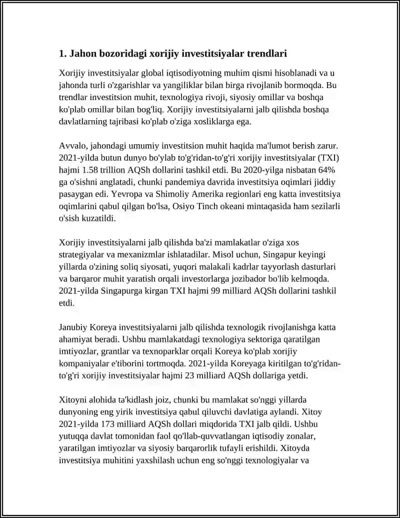 XORIJIY INVESTITSIYALARNI JALB QILISHNING CHET EL TAJRIBASI 3