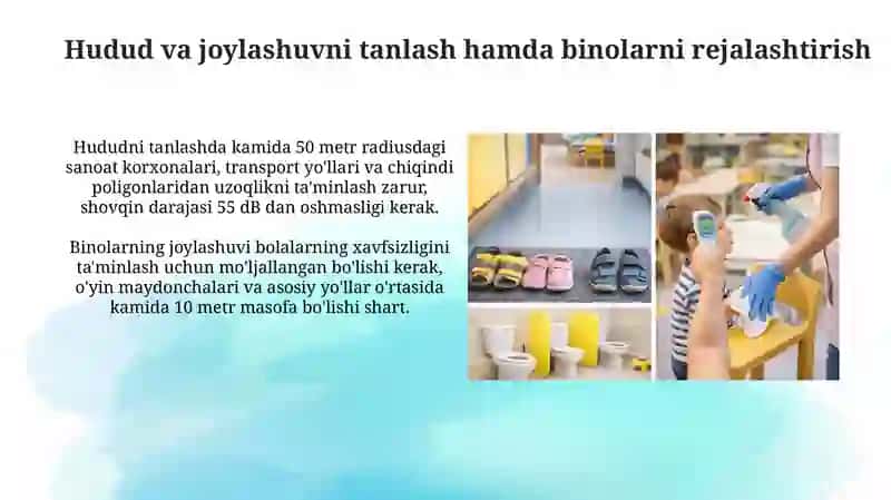 Bolalar muassalarini loyihalashtirish, jixozlanishiga bo’lgan gigiyenik talablar 3