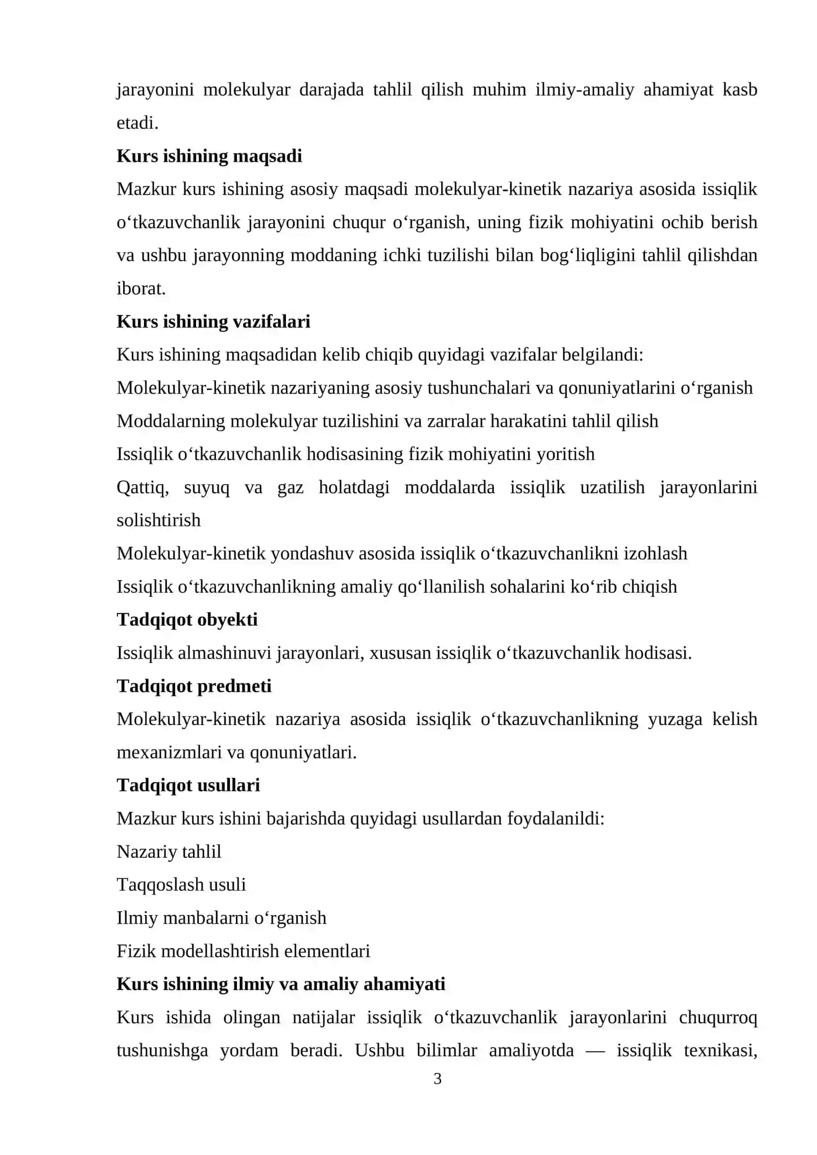 Molekulyar-kinetik nazariya asosida issiqlik o‘tkazuvchanlik jarayonini tahlil qilish 3