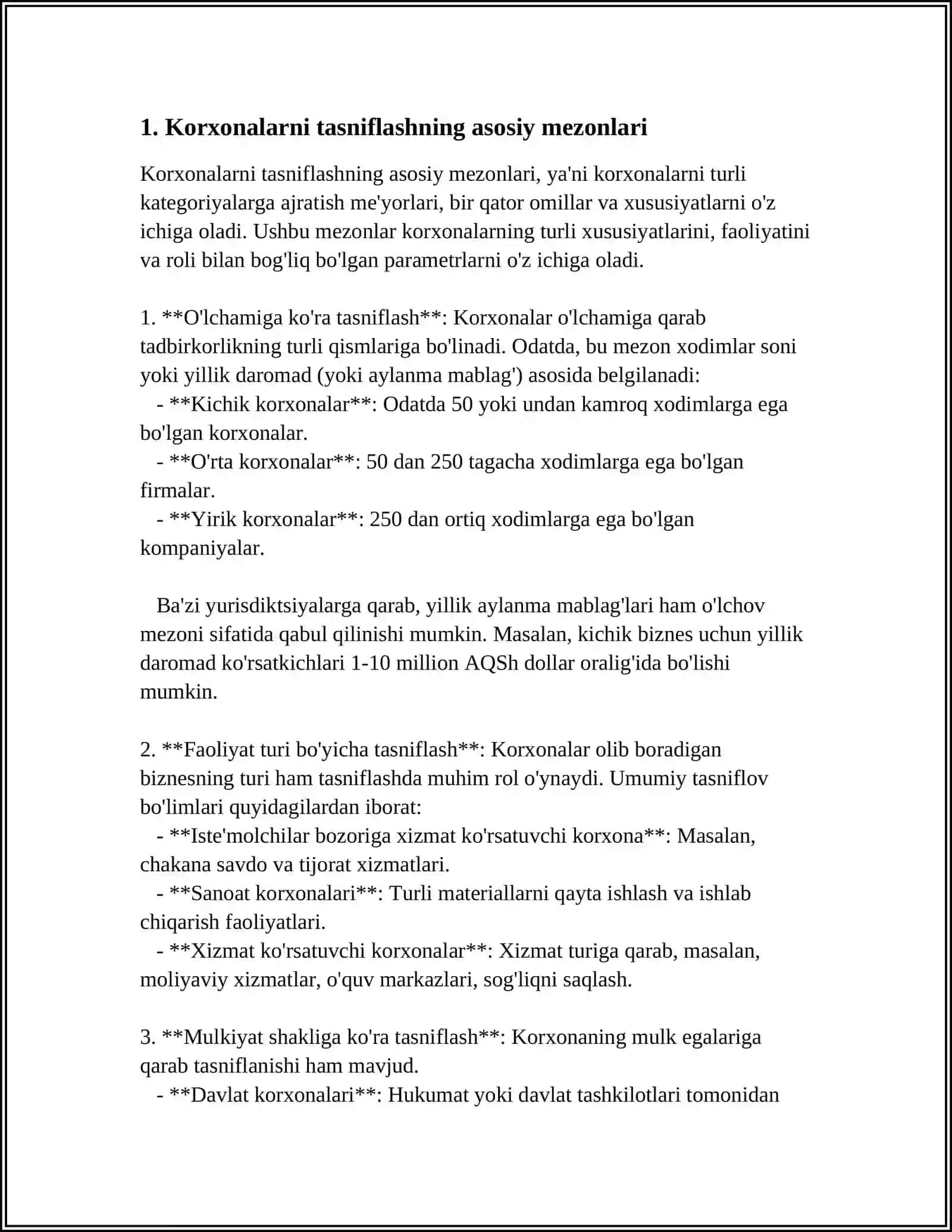 KORXONALARNI TASNIFLASH KORXONA TUZILMASI VA UNI BELGILOVCHI OMILLAR 3