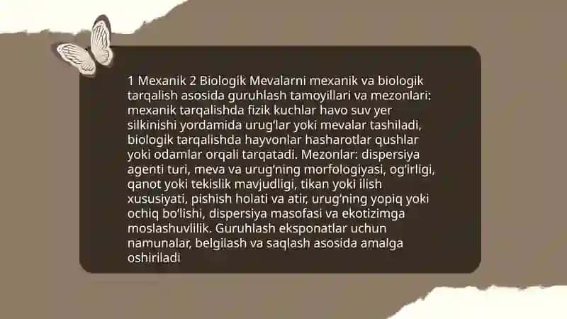 Mevalarni mexanik va biologik tarqatish usullariga qarab guruhlash va ko'rgazma qilish 3