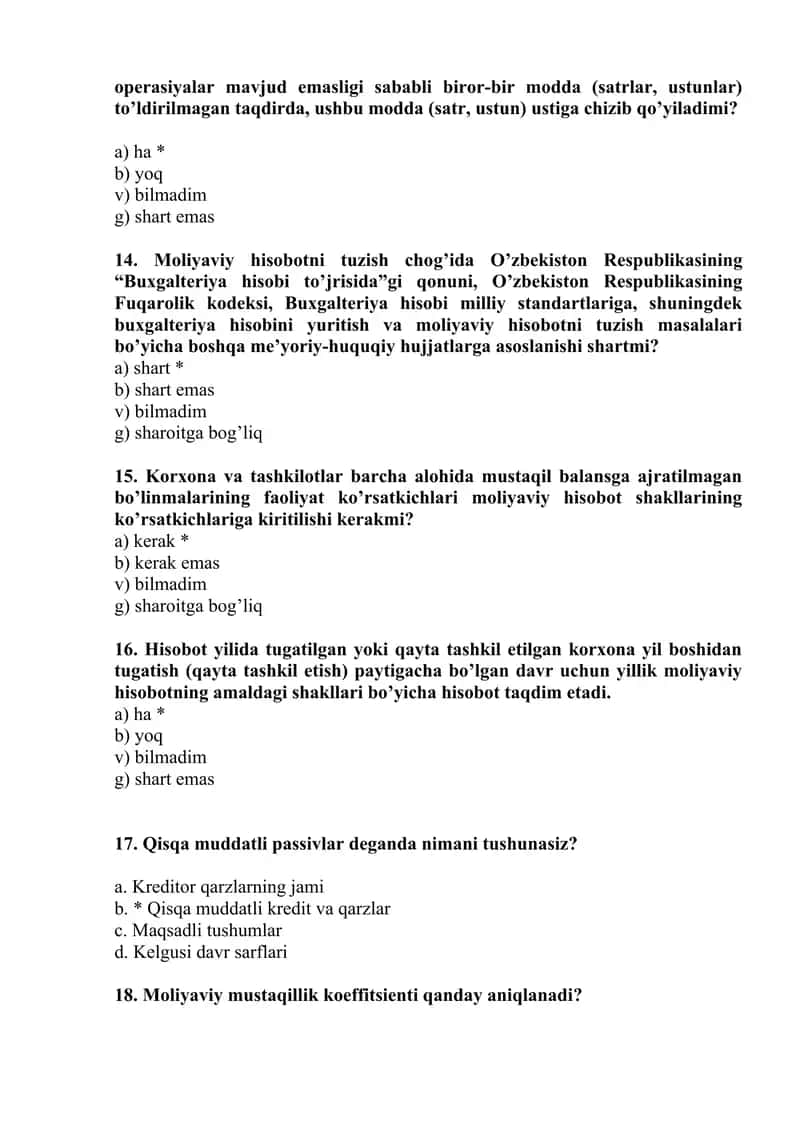 Moliyaviy tahlil bo'yicha testlaR 3