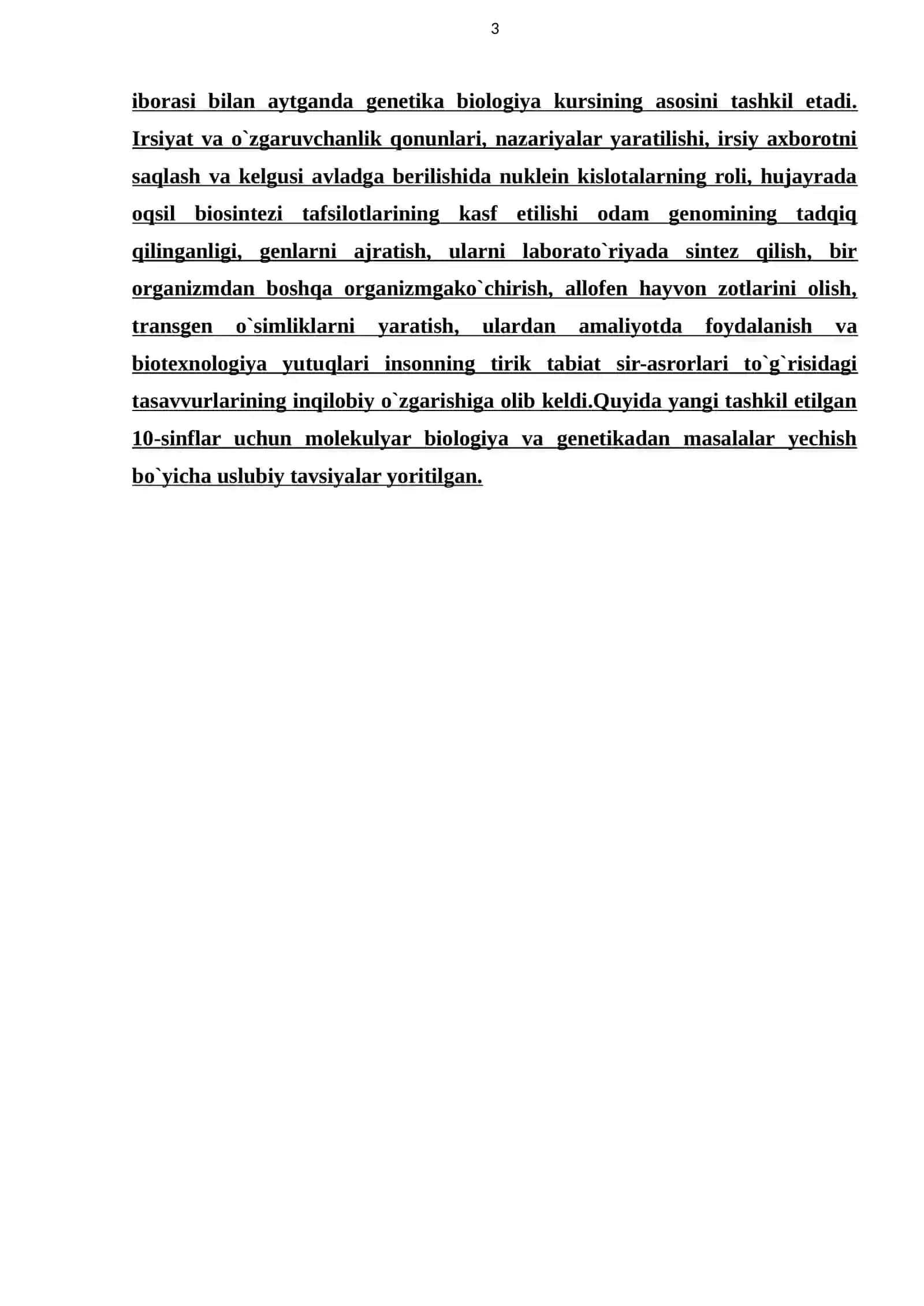"Molekulyar biologiya va genetikadan masalalar yechish bo’yicha uslubiy qo’llanma" 3
