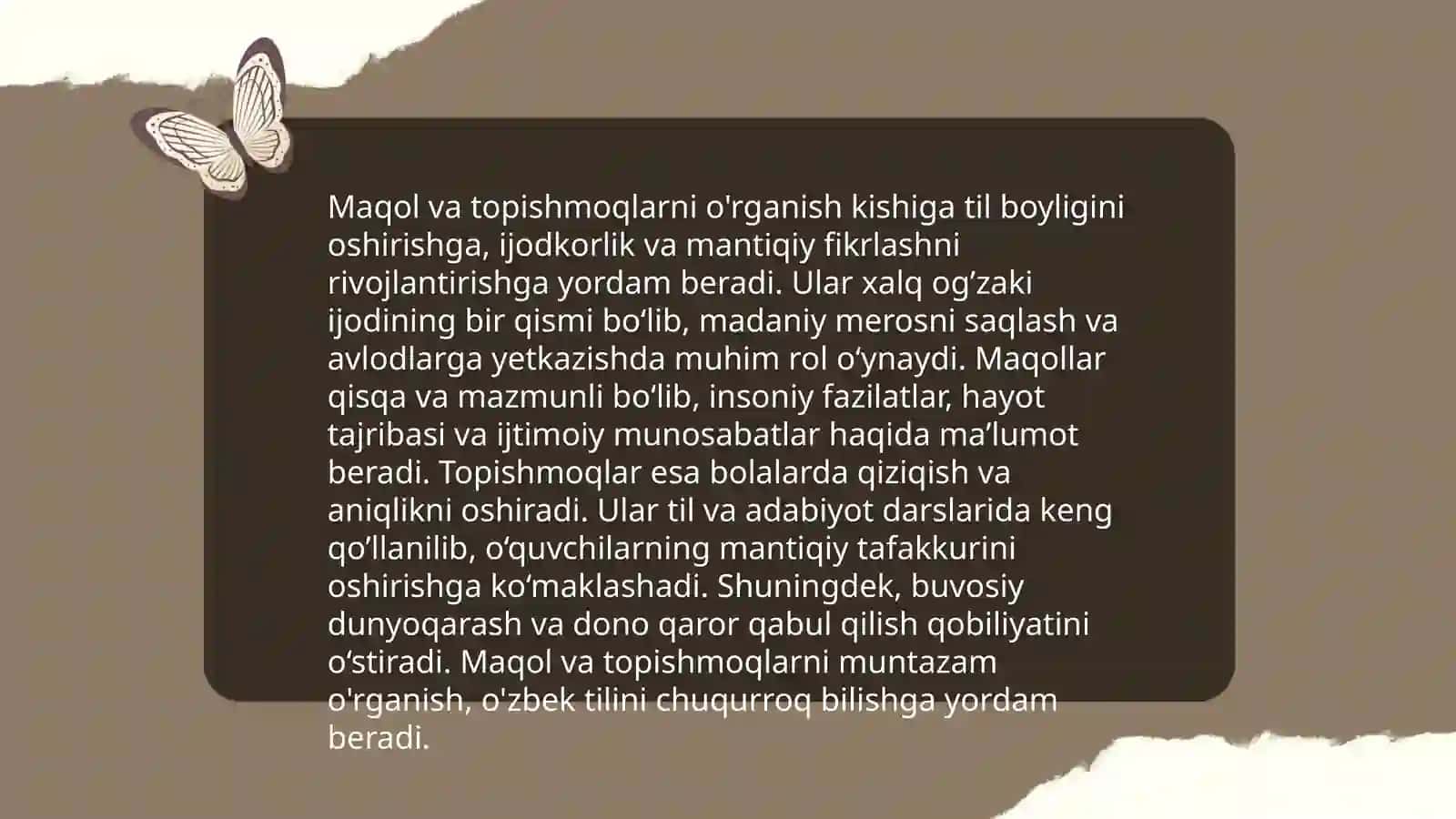 Maqol va topishmoqlarni o'rganish 3