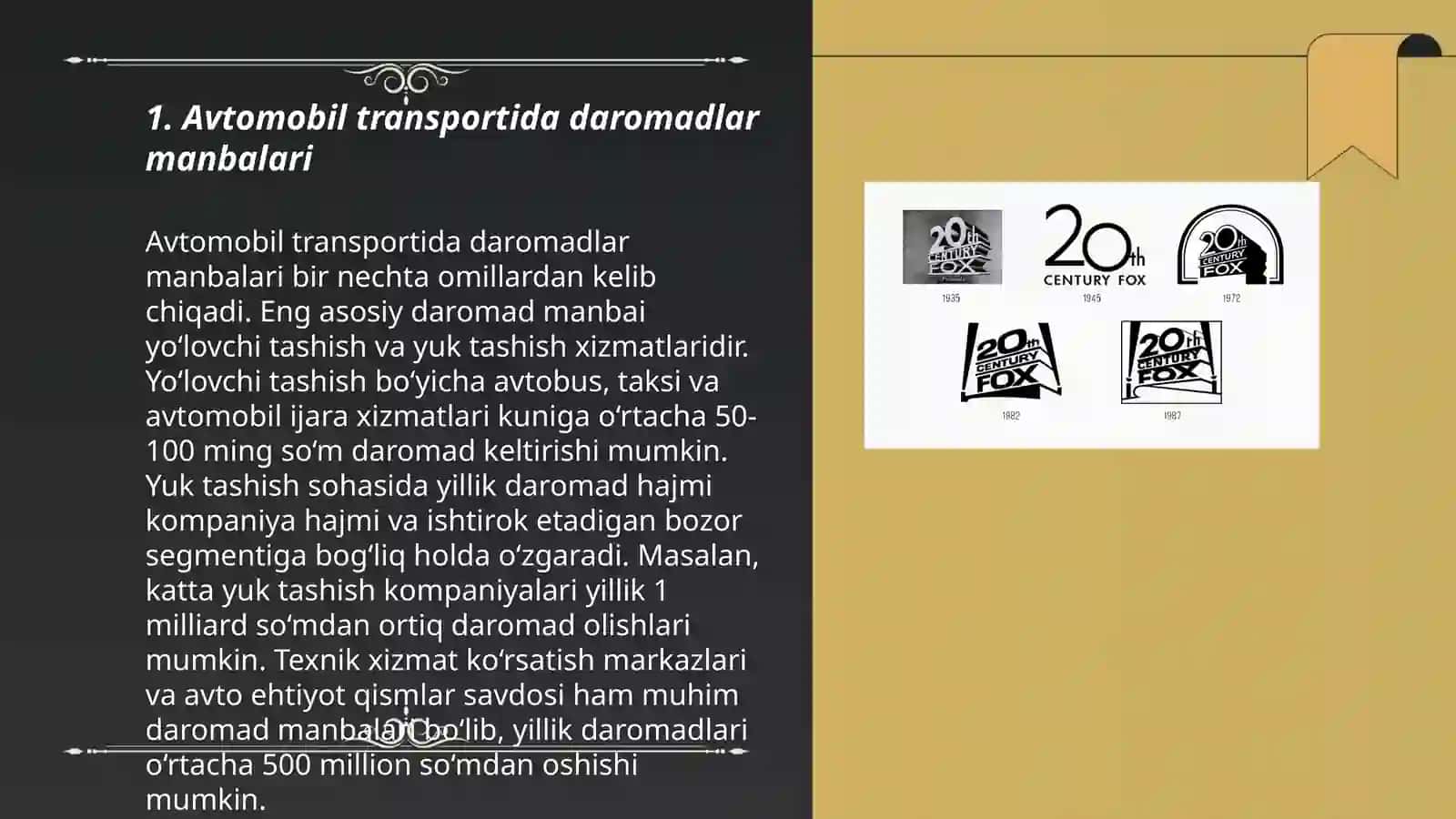 Avtomobil transportida korxonalar daromadlari tahlili 3