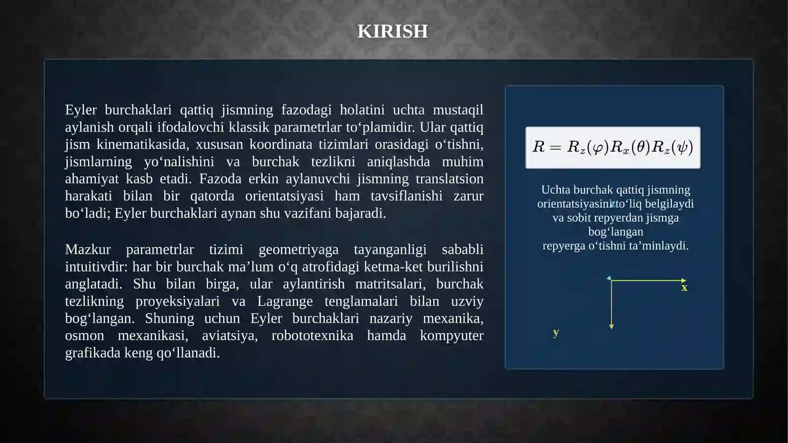Eyler burchaklari mavzusidagi MUSTAQIL ISHI 3