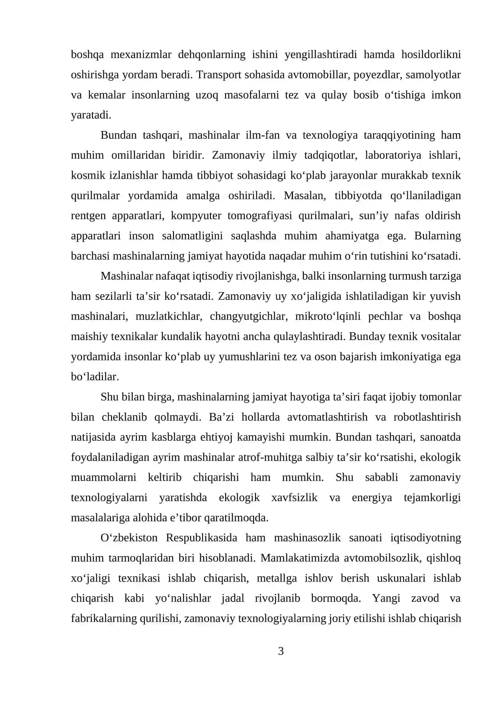 MASHINALAR (DASTGOHLAR) JAMIYAT HAYOTIDA QANDAY O‘RIN TUTADI? 3