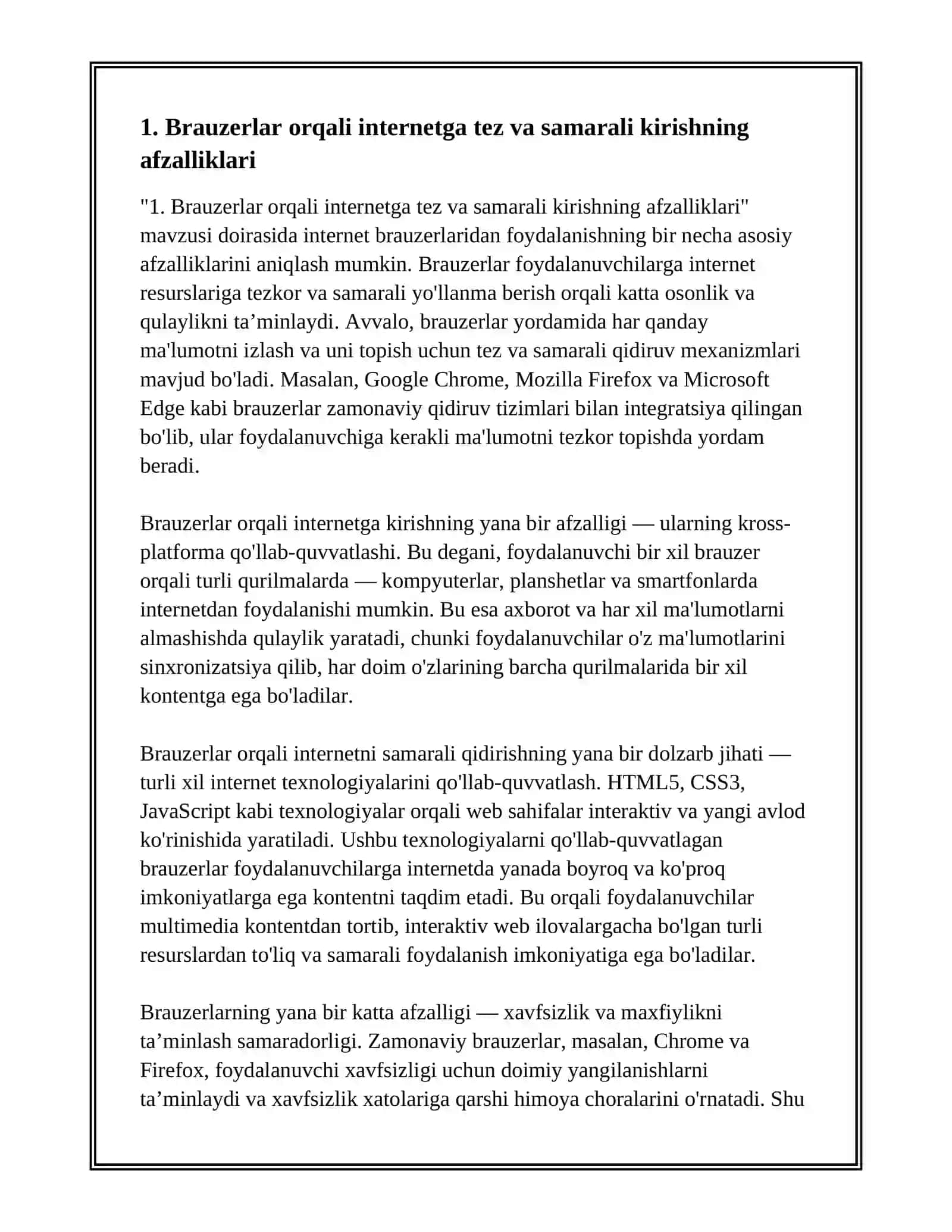 INTERNET BROUZERLARDAN FOYDALANISH AFZALLIKLARI VA ULARNING TAHLILLARI 3