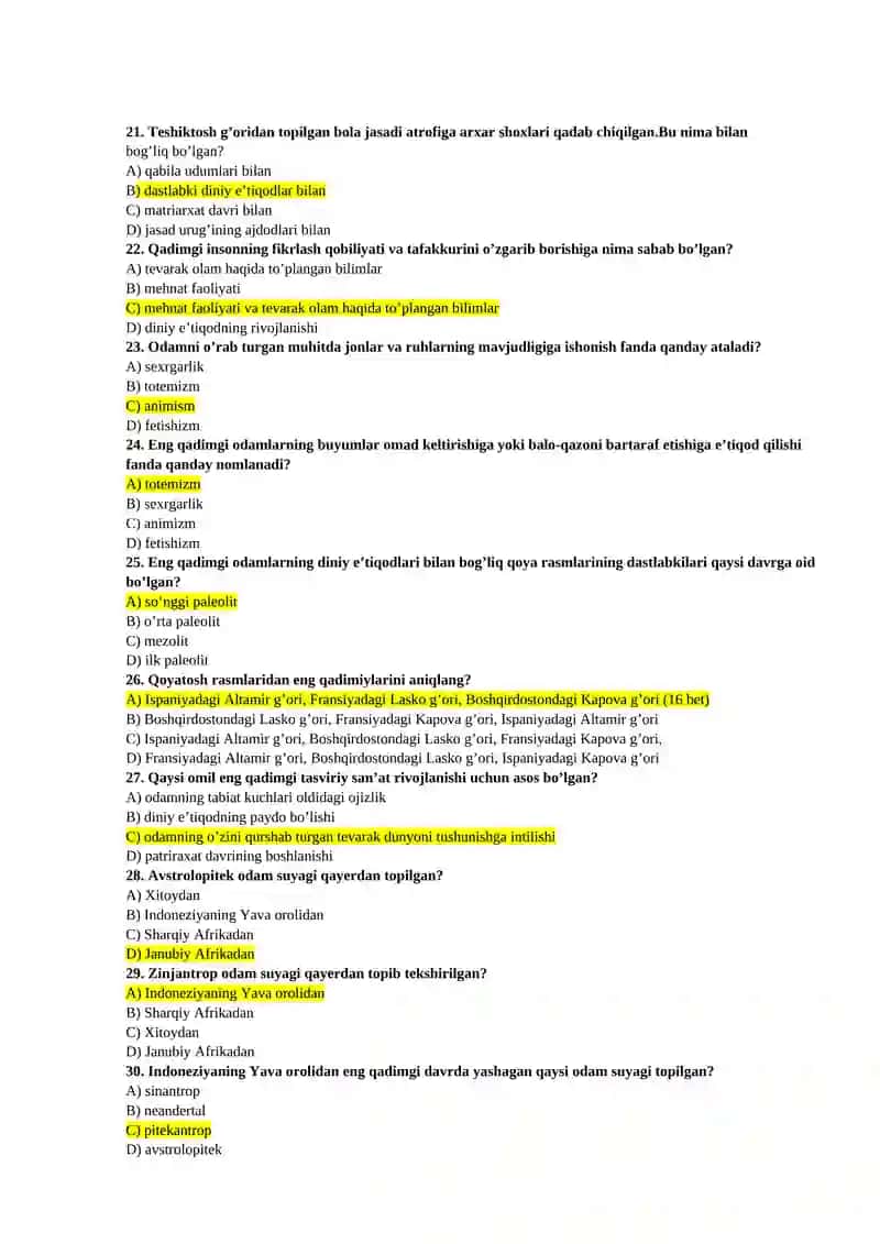 ARXEOLOGIYA FANIDAN TEST SAVOLLARI 3