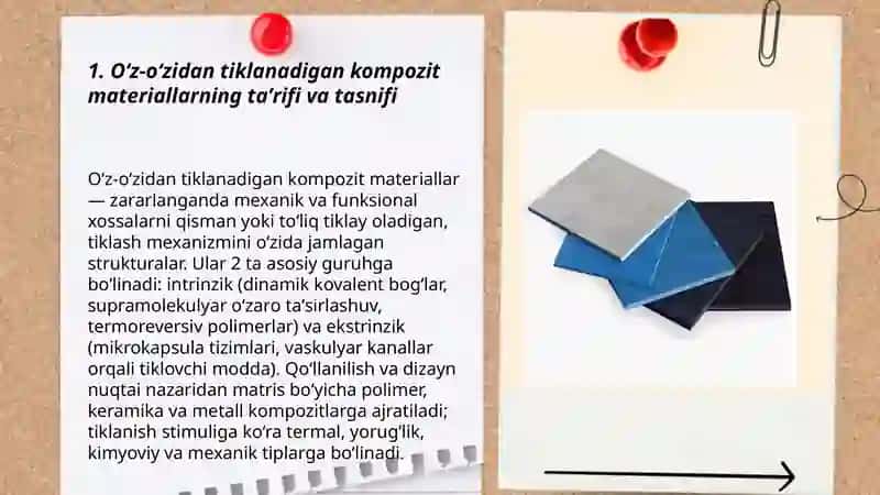 O‘z o'zidan tiklanadigan kompozit materiallar imkoniyatlar va xususiyatlar 3
