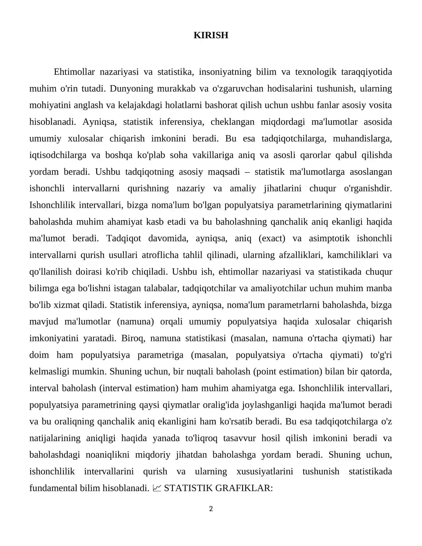Ehtimollar nazariyasi: Ishonchlilik intervallarini qurish. Aniq ishonchli intervallar. Asimptotik ishonchli intervallar. 3