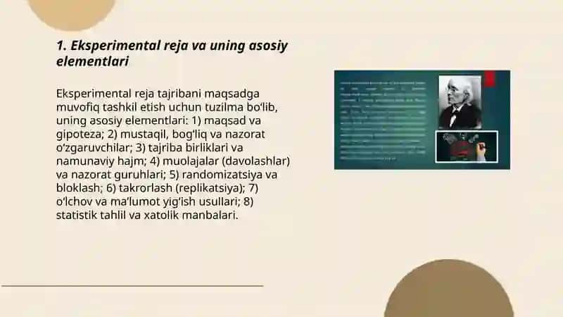 Eksperimental rejalarning bosh tamoyillari 3