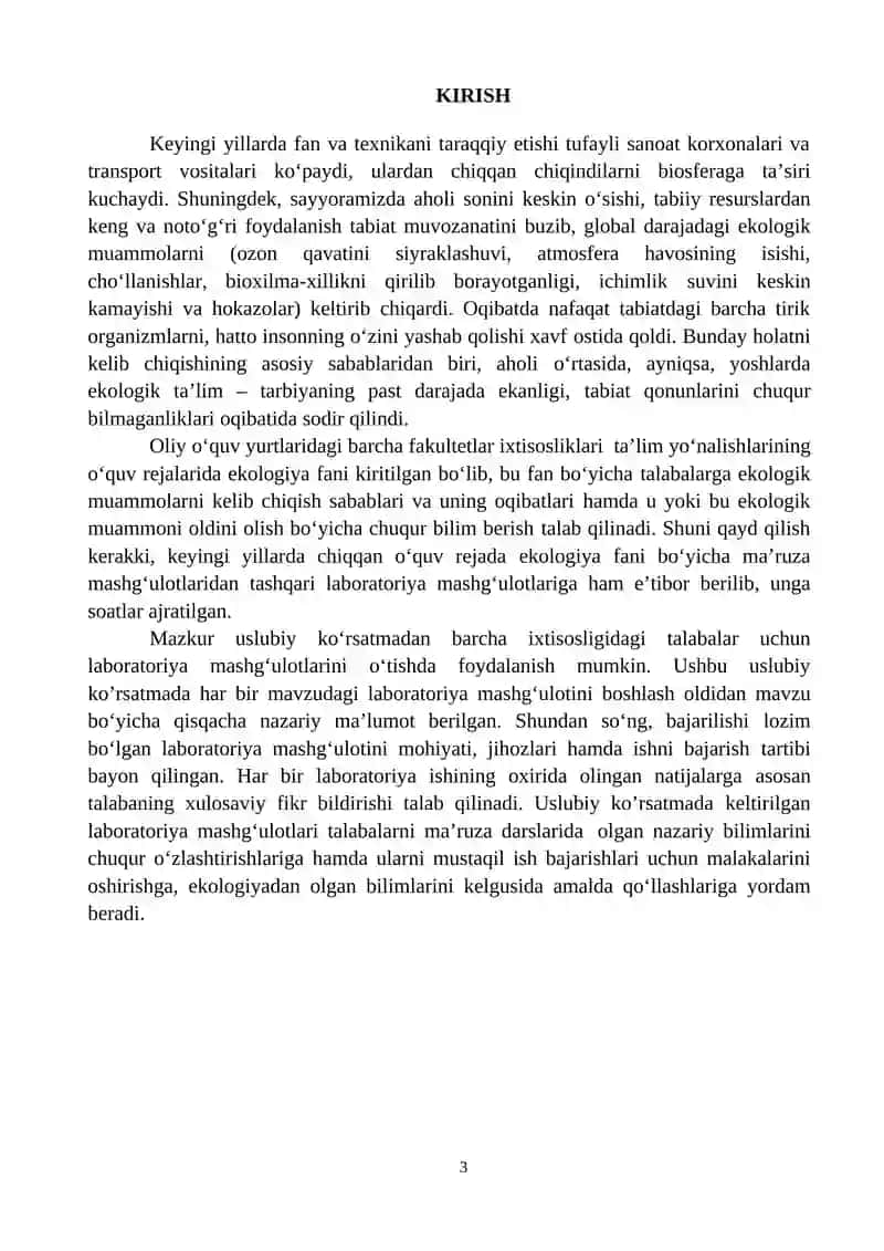 Uslubiy ko‘rsatma "Ekologiya va hayotiy faoliyat xavfsizligi" 3
