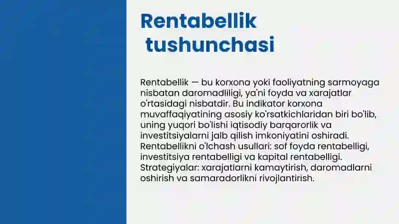 Rentabellik tushunchasi va uning korxona faoliyatidagi ahamiyati 3