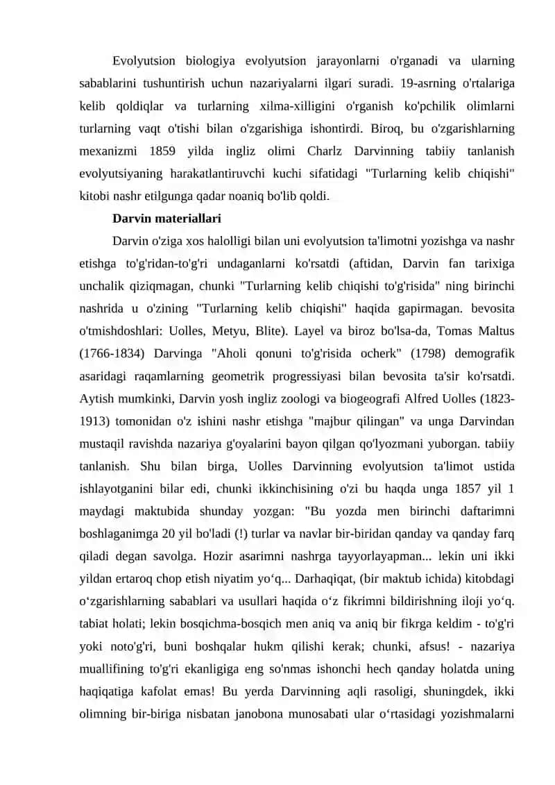 XVIII-XIX ASRLARDA EVOLYUTSION QARASHLARNI RIVOJLANISHI. J.KYUVE VA SENT-LLER O`RTASIDA MUNOZARA VA TORTISHUV 3