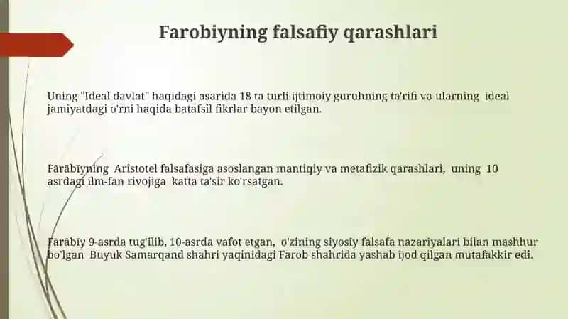 Sharq mutafakkirlari Farobiy, Beruniy, Ibn Sinoning falsafiy qarashlari 3