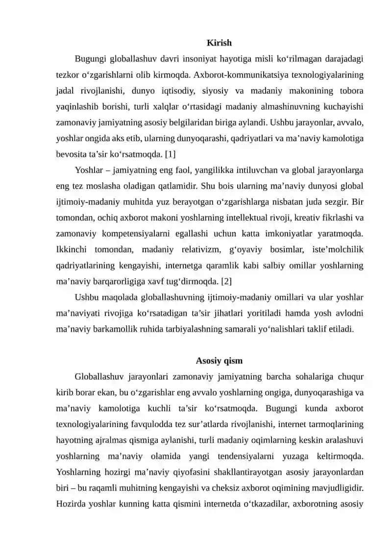 GLOBAL IJTIMOIY- MADANIY O‘ZGARISHLAR KONKETSIDA YOSHLAR MA’NAVIYATI 3