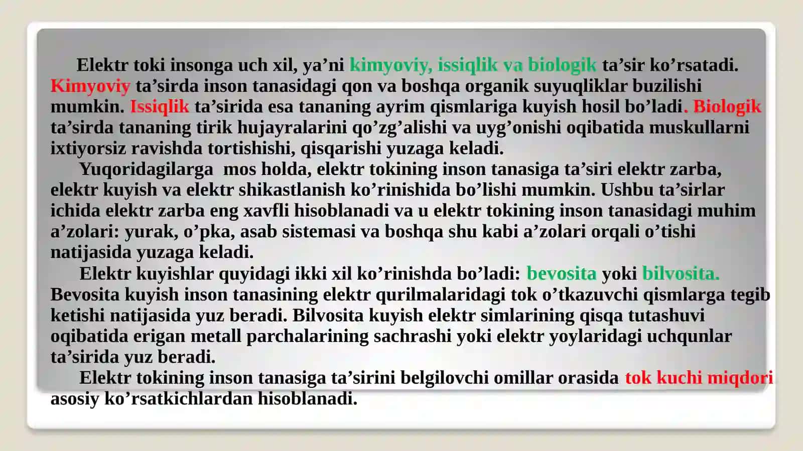 Elektrxavfsizligi fanidan tayyorlangan taqdimot 3