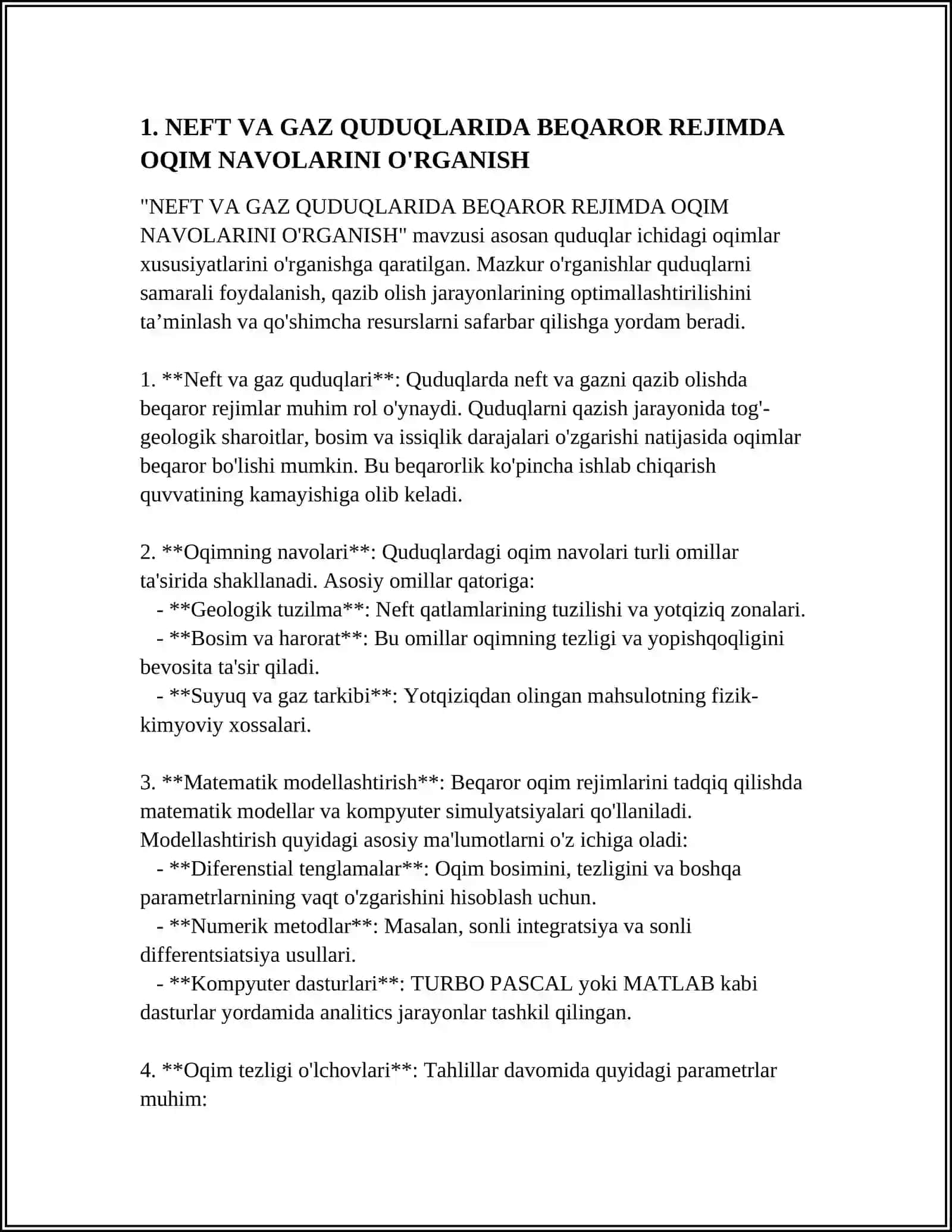 NEFT VA GAZ QUDUQLARIDA BEQAROR(NOSTATSIONAR) REJIMDA TADQIQOTLASH USULLARINI O'RGANISH 3