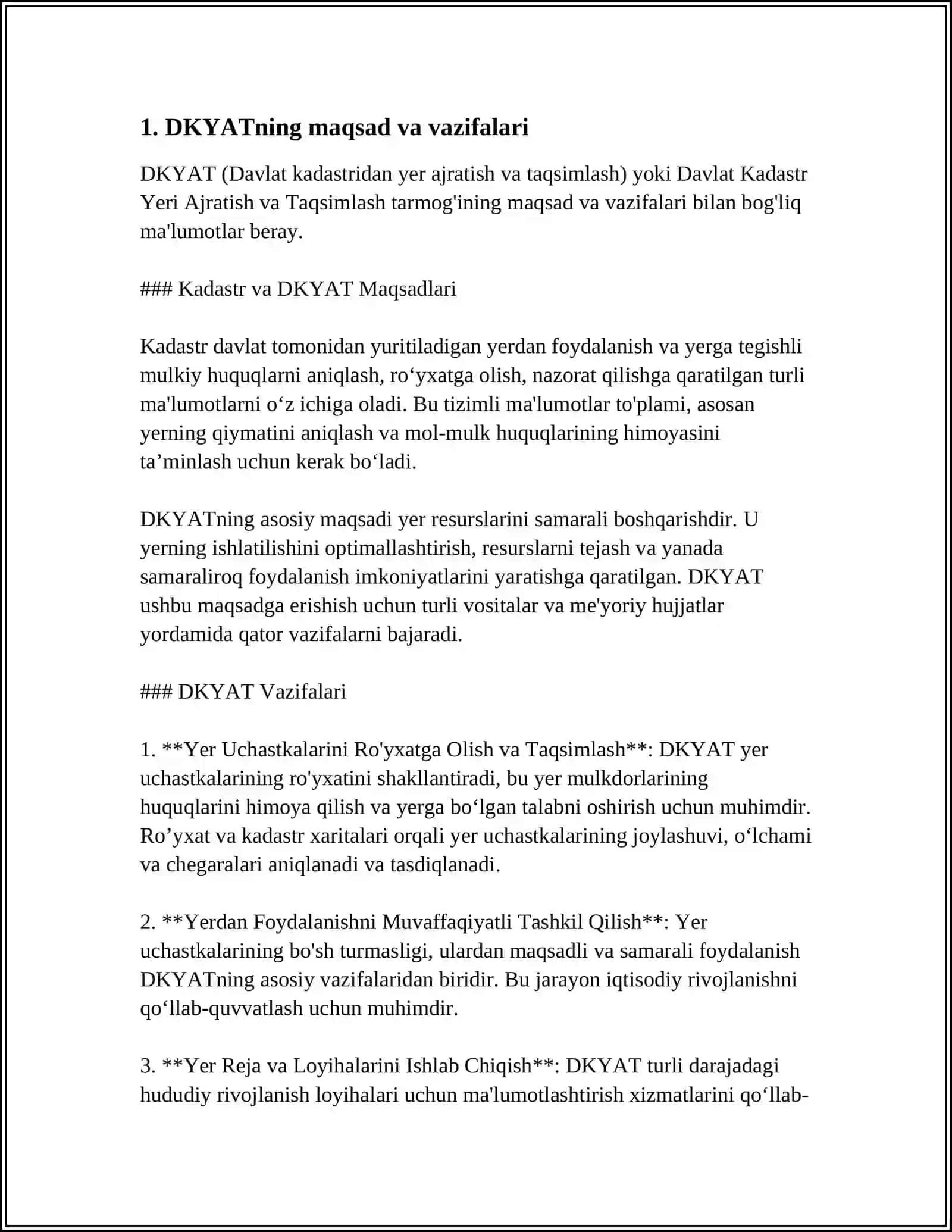 DAVLAT KADASTRI YAGONA TIZIMI(DKYAT)YARATISH 3