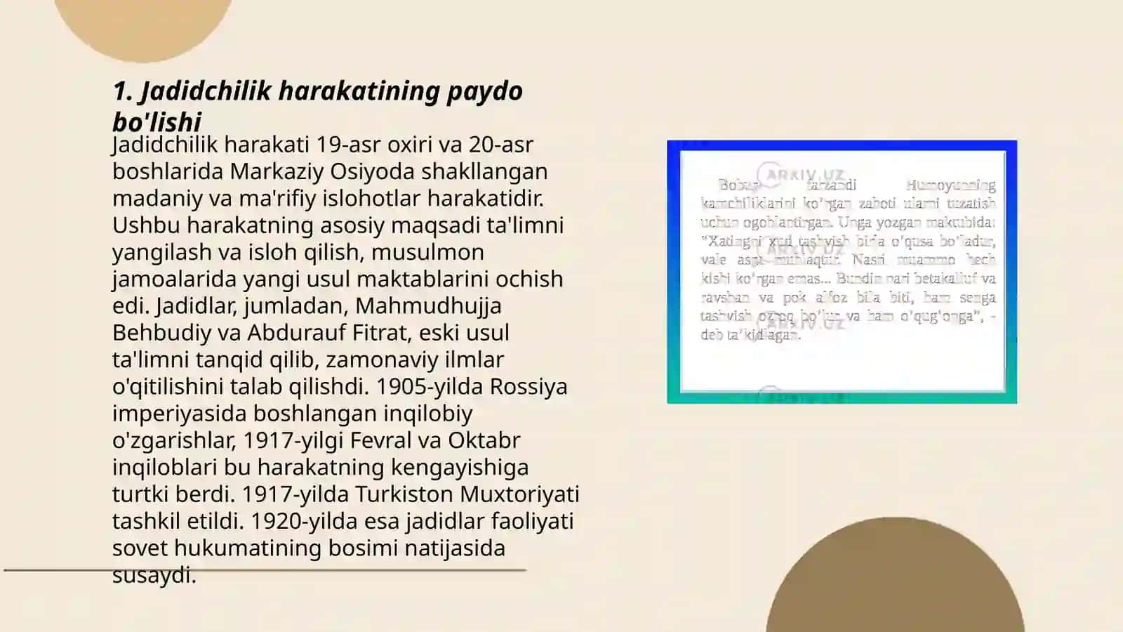 Jadid ma'rifat parvarlarining oʻlka ijtimoiy - ma'naviy hayotda oʻrni 3