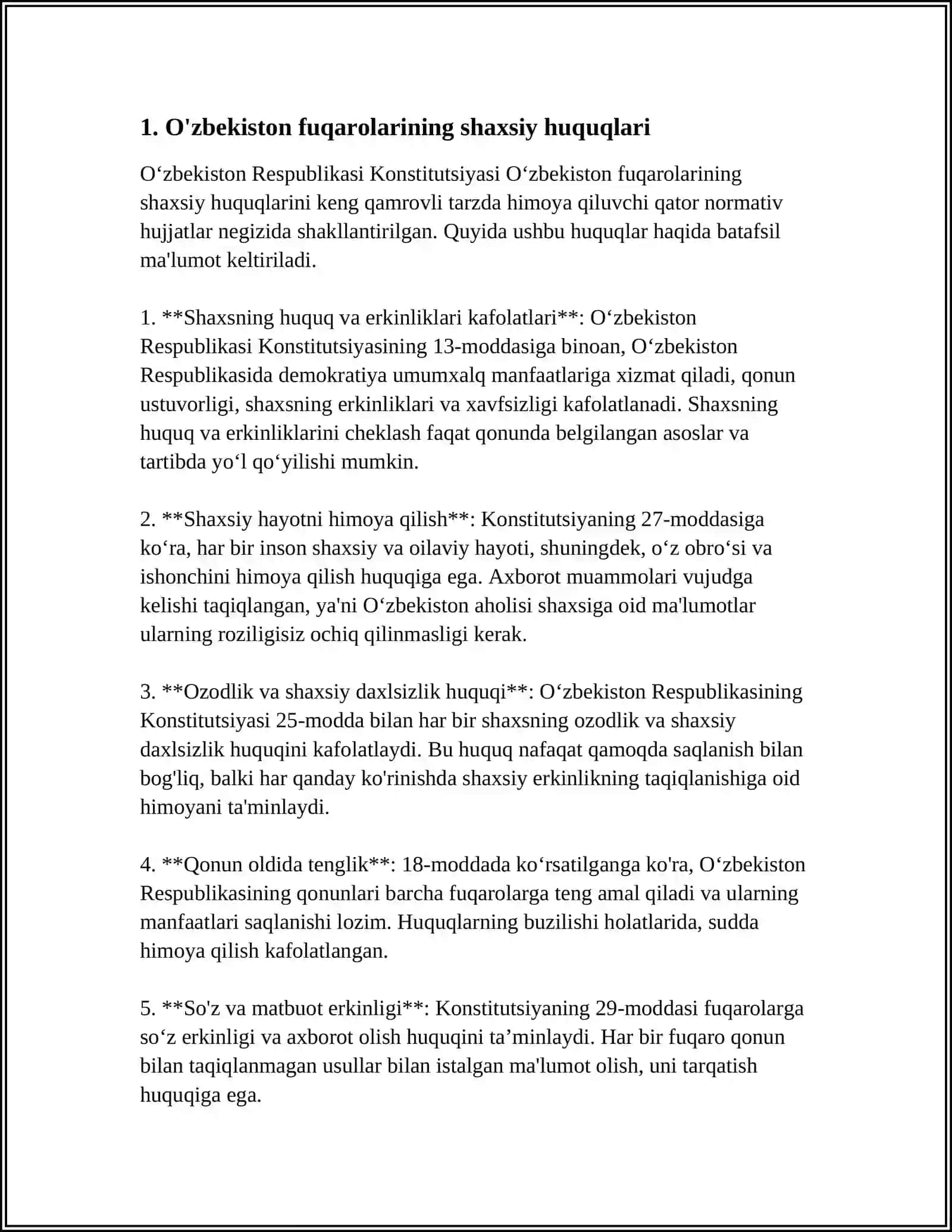SHAXSIY HUQUQ VA ERKINLIKLAR REFERAT 3